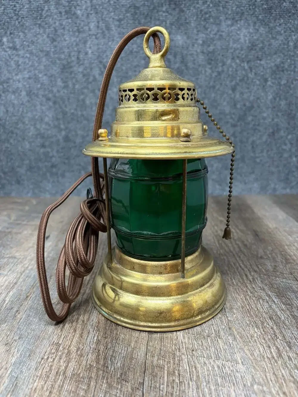 Vintage Brass Nautical Maritime green Lantern Ship Electric Lamp Works Tested